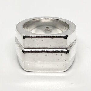Gucci Wide Band Sterling 925 Silver Signature Logo Ring Authentic